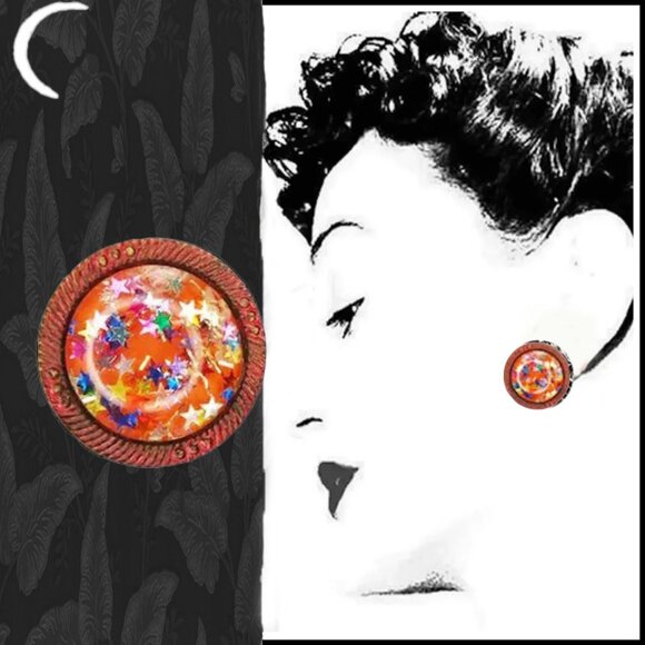 50s Style Big Clip On Earrings Made with Vintage Lucite Stars One of a Kind - Picture 1 of 9